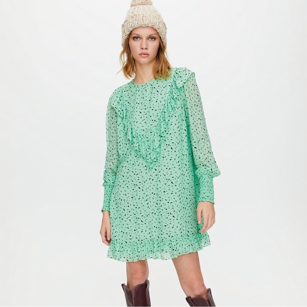 LITTLE MOON Green Ruffle Patterned Dress